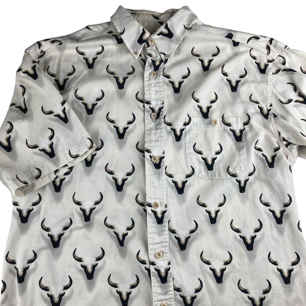 Barn Fly Large Western Bull Skull Print Shirt Men Made In USA Cowboy Rodeo